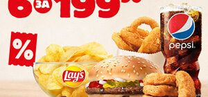 КОД-17676: 6 за 199.90: Бургер + Фри/Чипсы Lays + Наггетсы + Снеки + Напиток + Сникерс/Сандей